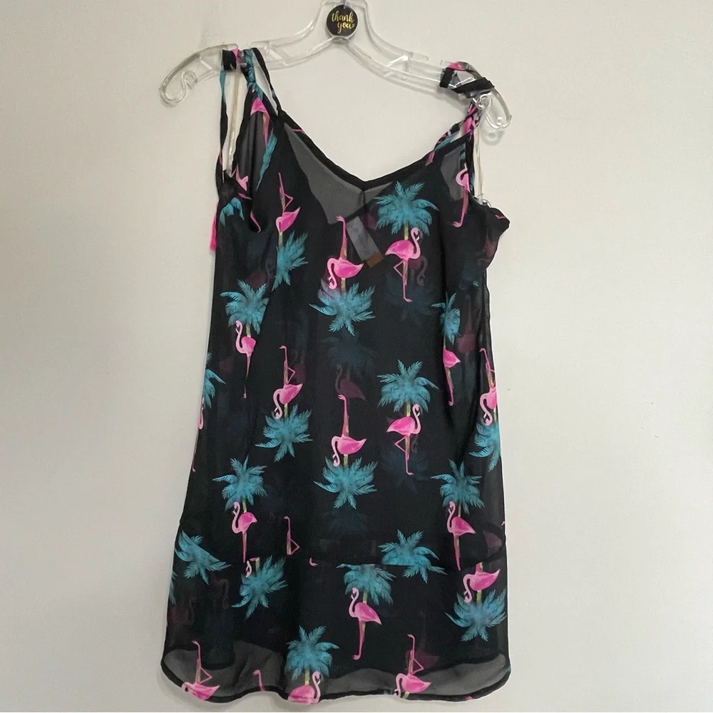 No Boundaries‎ Black Swim Cover with Pink Flamingo & Teal Palm Print~ Size M 7-9